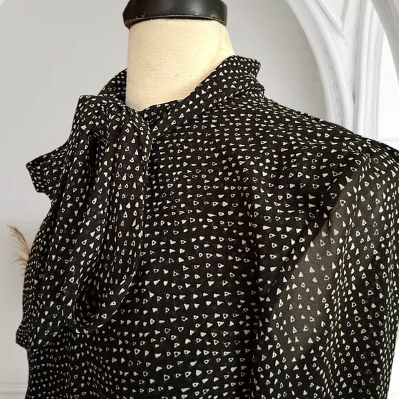 Lise Charmel France Rare Maxi Dress Modest Sz S Long Sleeves Black Tiny Print - Picture 3 of 16